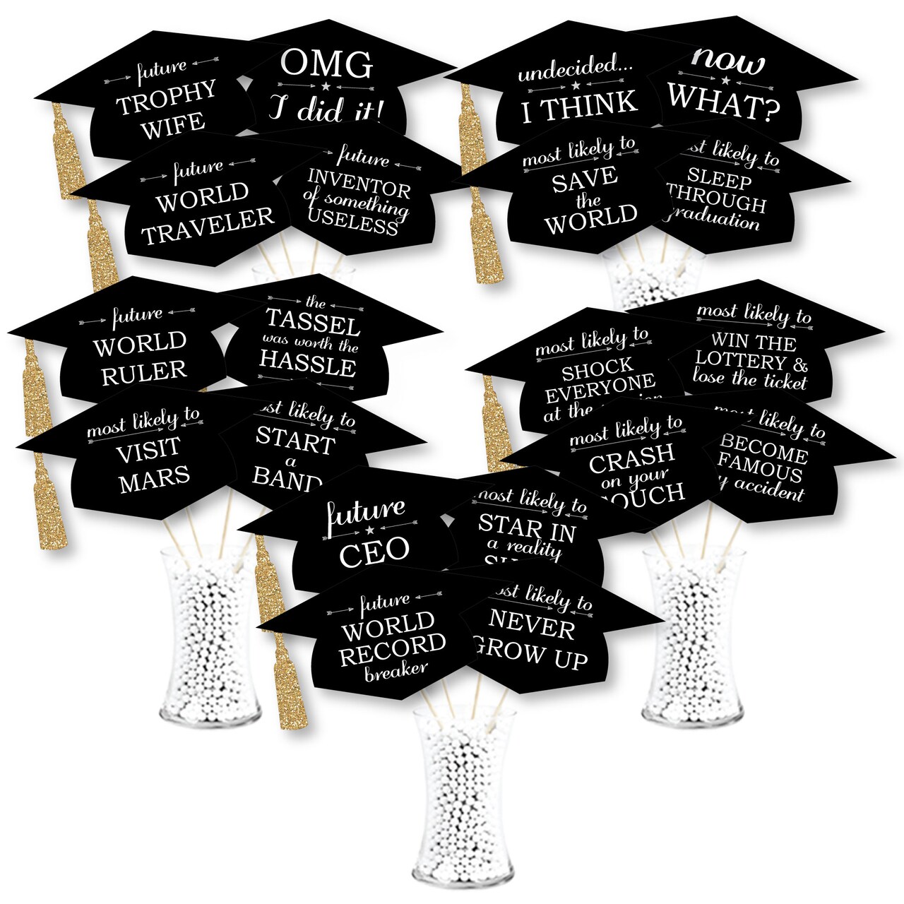 Big Dot of Happiness Hilarious Tassel Worth The Hassle - Gold - Graduation Party Photo Booth Props or Table Toppers - 20 Count